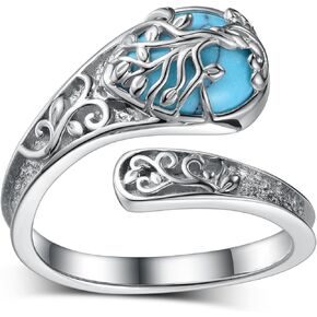 Tree of Life Spoon Rings for Women 925 Sterling Silver Turquoise Spoon Rings Vintage Turquoise Jewelry Gifts for Women Men