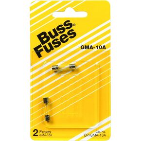 Cooper Bussmann Bussmann BP/GMA-10A 10 Amp (2 Pack) 10Amp Glass Fast Acting Cartridge Fuse 125V Ul Listed, Carded, 2-Pack, No Size, No Color, 2 Piece