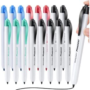 Rectractable Dry Erase Markers, 16pcs Fine Point Clickable Washable Whiteboard Markers - Low Odor Water-Erasable Marker for School Supplies, Smooth Writing Smudge Free Markers for Office Home