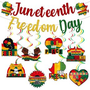 Juneteenth Freedom Day Banner Happy Juneteenth Decorations Freedom Day Patriotic Party Decorations Juneteenth Hanging Swirls for American Independence Day Party Decorations