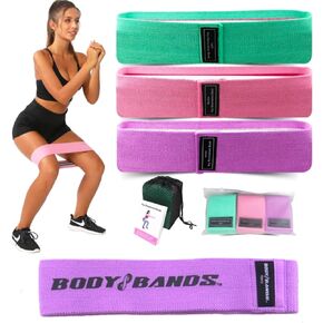 Body Bands, Exercise Resistance Bands, Upper Body Bands, Lower Body Bands, Booty Bands, Fitness Bands, Workout at Home, Anti-Slip Fabric/Cloth Bands, Set of 3 with Carry Bag