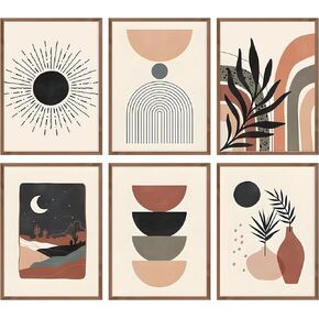 Abstract Boho Wall Art Black and White Wall Art Mid-Century Modern Prints Gallery Wall Posters Minimalist Women Face Flowers Sun, Abstract Print Set for Bedroom Living Room Boho Room Decor- Unframed