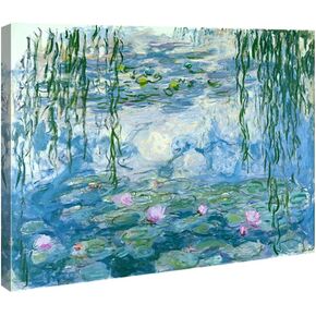Wieco Art Framed Wall Art Canvas Print of Water Lilies by Claude Monet Paintings Reproduction Modern Canvas Wall Art for Home and office Decoration Abstract Artwork Silver Frame