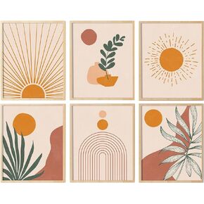 Abstract Boho Wall Art Black and White Wall Art Mid-Century Modern Prints Gallery Wall Posters Minimalist Women Face Flowers Sun, Abstract Print Set for Bedroom Living Room Boho Room Decor- Unframed