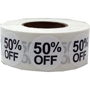 White 50% Percent Off Stickers for Retail 0.75 Inch 500 Adhesive Labels