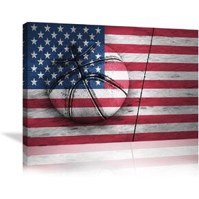 Retro American Flag Bald Eagle US Military Wall Art Canvas Prints Thin Blue Red Line Home Decor Pictures for Living Room Bedroom Painting Framed Ready to Hang