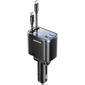 [2024 Upgraded] 4 in 1 Retractable Car Charger, SUPERONE Smaller Fast Car Phone Charger 69W with Cord, USB C and Apple Car Charger Adapter, Compatible iPhone 15/15 Pro Max/14/13/12/11, Sumsung