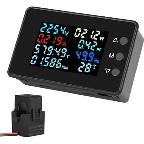 AC Power Meter, 50-300V 100A AC Multimeter with Open Transformer Digital Display Current Voltmeter LCD Digital Display Voltmeter Ampmeter Current Power Electric Energy Monitor