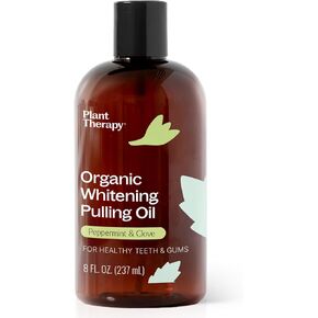 Plant Therapy Organic Whitening Pulling Oil 8 oz Peppermint & Clove, Naturally Whitens Teeth, Freshens Breath & Supports Gum Health, Helps Calm Oral Irritation and Discomfort, Natural Essential Oils