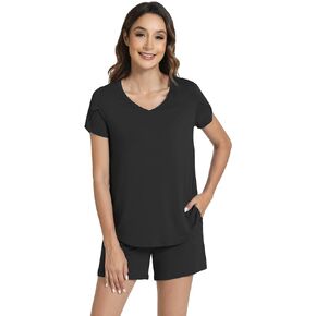 WiWi Pajamas for Women Short Sleeve Top and Shorts Sets Viscose from Bamboo Pj Sleepwear Pajama Set S-XXL