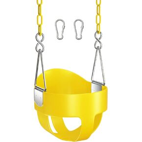 AGPTEK High Back Full Bucket Toddler Swing Seat with Yellow Coated Swing Chains and Carabiners Baby Swing Outdoor for Easy Install (Black)