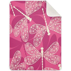 Kigai Dragonfly Pink Baby Blanket, Cozy Throw Blankets for Newborn Infant and Toddler, Soft and Warm Receiving Baby Blanket for Crib Stroller