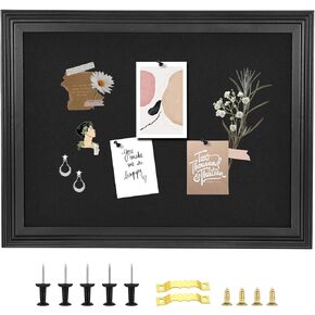 Bulletin Board with Felt, Black Wood Framed Display Bulletin Board for Walls with Pins, Eye Bolts, gaskets, Screws, Pin Board for Office, School and Home(MZB-BK,3343,1P