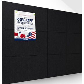 Large Bulletin Board Black Cork Board Alternative 12 Pack Felt Wall Tiles with Safe Removable Adhesive Tabs 47"x35" Vision Board Felt Board Poster Board for Family Classroom Office Decor