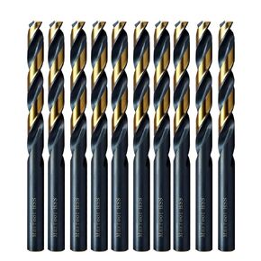 MAXTOOL Letter E 0.25" 10PCs Identical Jobber Length Drill Bits HSS M2 Twist Drill Bits Fully Ground Black & Bronze Straight Shank; JBL02H10RE10