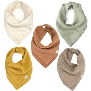 Kishu Baby Indi - GOTS Organic Muslin Bandana Drool Bibs - Set of 5 (Natural Bundle)
