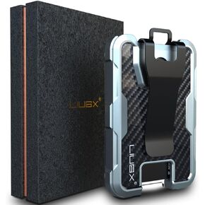 LIUGX Aluminum Badge Holder / Card Holder Wallet with Box, with Carbon Fiber & Metal Clip, Durable ID Card Holder (Holds 4 Cards) for EDC Birthday Christmas - for Men, Dad, Boyfriend, Him