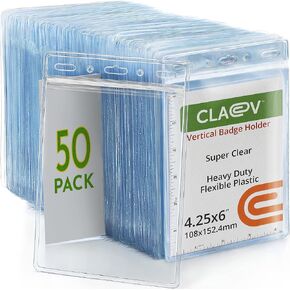 Claev Fast Seal Vertical 4x6 Passport & Card Holders (4x6 Extra Large (XXL), 100 Pack), Clear Waterproof ID Plastic Name Card Badge Holders for Travel, Conferences, Conventions