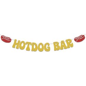 Hotdog Bar Banner,Hotdog Birthday Party Decorations,Fiesta Birthday Food Party Decor,Build Your Own Hot Dog Sign,Flaming Hot Dog Sausage Home Party Supplies Gold Red