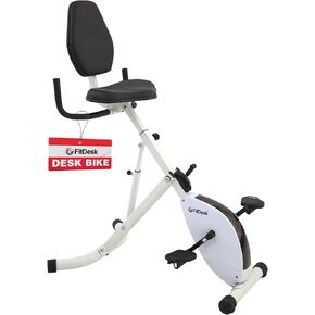 FitDesk Standing Desk Bike - Height Adjustable with 8 Level Resistance and Easy to Read Digital Performance Meter - Foldable - For Home and Office Use, White