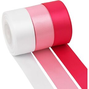 3 Pcs Double Faced Red Pink and White Satin Ribbon,1 inches Continuous 25 Yards,Bouquet Fabric Ribbons, Ribbons for Gift Wrapping, Weddings, Bow Making and Decorations