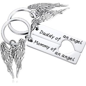 Memorial Keychain Set for Grieving Parents, Infant Loss Gifts for Mothers and Fathers, Mommy Daddy of an Angel Keychain, Stainless Steel, Unisex