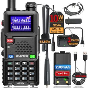 BAOFENG Radio 5RM 10W Ham Radio Long Range (Upgrade of UV-5R) AR-5RM Two Way Radio NOAA Weather Receiver Rechargeable Walkie Talkies UV5R Copy Frequency 999CH With USB Charging 18.89" Tactical Antenna