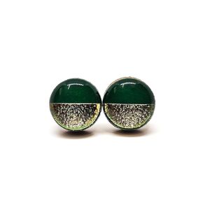 Forest Green and Gold Two Toned with Faux Hammered Metal 10mm Stud Earrings, Handmade, Posts for Sensitive Ears Studs for Women Men Girls