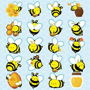 500 Pieces Bee Theme Stickers for Kids Classroom Decoration Cute Honey Bee Theme Stickers Summer Waterproof Bee Theme Stickers for Teachers for Summer Bee Theme Party Classroom Supplies, 20 Styles