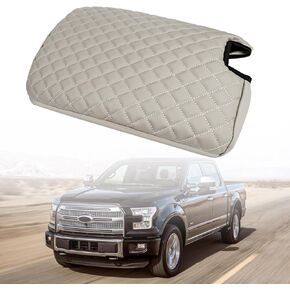 Center Console Cover Compatible with F150 2015-2023, F250 F350 F450 2017-2023 with 40/20/40 Jump Seat Interior Accessories Custom PU Leather Armrest Cover Protector (Jump Seat Only) Beige