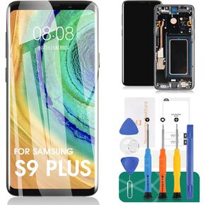 Original for Samsung Galaxy S9 Plus Screen for SM-G965U LCD for Samsung Galaxy S9 Plus LCD Screen Replacement for Galaxy S9 Plus Digitizer Touch Sceen Assembly Repair Parts with Frame