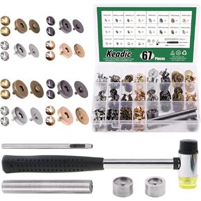 Keadic 69 Sets 14/18mm Bag Clasps Button Snaps Color Assortment Kit with Install Tool, Silver/Gun Metal/Bronze/Gold/Silver Sewing Knitting Buttons for Handbag Purses Bags Wallet Clothes Leather