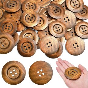 50 Pcs 2.36inch Large Wood Buttons, 4 Holes Big Size Round Sewing Button 60mm Natural Wooden Buttons for Craft DIY Projects Sewing Decoration Bag (Brown)