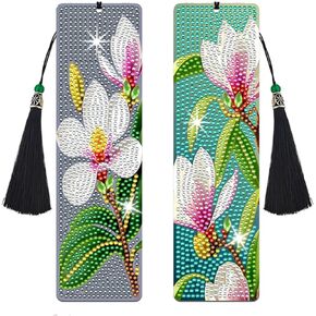 Diamond Art Bookmark Kits - Magnolia, 2 Pieces Crystal Rhinestones Diamond Art Acrylic Bookmark with Tassel, Gift for Diamond Art Lovers and Reader