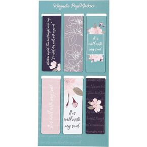 Faith, Hope, Love Vintage Floral Mini Magnetic Bookmarks with Inspirational Designs, Set of 4 Extra Small Pagemarkers, Staple/Paperclip Replacement