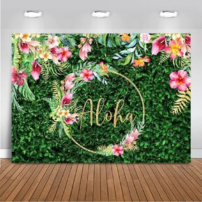 Mocsicka Aloha Backdrop Tropical Luau Birthday Baby Shower Party Decoration Tropical Hawaiian Green Grass Background for Photography Photo Booth Banner (7x5ft (82x60 inch))