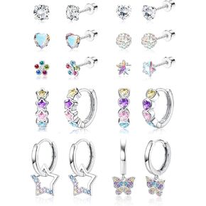 Florideco Hypoallergenic Small Hoop Earrings for Girls Surgical Steel Screwback Earrings for Women Cute CZ Dangling Huggie Teens Earrings Cartilage Colorful CZ Stud Earrings Set for Sensitive Ears in Saudi Arabia