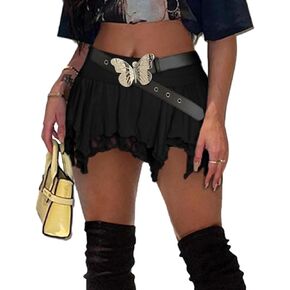 PRIVIMIX تنورة قصيرة نسائية مثيرة بطيات من الدانتيل وكشكشة ملابس داخلية متينة تنانير قصيرة باللون الأسود in Kuwait