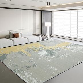 HOMBYS 10 x 14 ft Modern Abstract Area Rug for Living Room Bedroom, Large Boho Floor Carpet with Non-Slip Backing for Indoor Office Dining Room, Home Deco Non-Shedding, Machine Washable，Blue Khaki