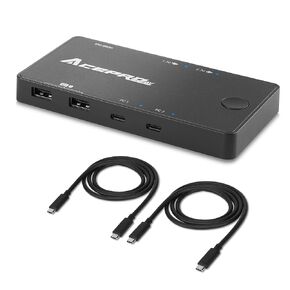 2x1 USB-C 4K60Hz KVM Switch with PD Pass-Through - Selector for 2 Computers Sharing 4K Monitor Keyboard Mouse - Includes 2 USB-C Cables for PD 100W Fast Charging - TAA Compliant