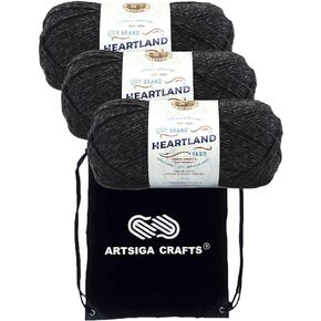 Lion Brand Heartland Carlsbad Caverns 136-108 (6-Skeins - نفس مجموعة الصبغة) خيوط أكريليك متوسطة الحجم #4 للكروشيه والحياكة - حزمة مع حقيبة مشروع Artsiga Crafts