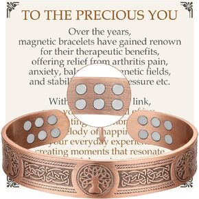 Feraco Copper Bracelet for Men Pain Relief, 18X Enhanced Strength Magnetic Bracelet with Neodymium Magnets, Pure Copper Jewelry Gift (Antique Life Tree)