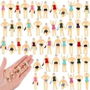 Namalu 50 Pcs 1: 75 Ho Scale Miniature People Figures Beach Swimsuits Figurines Standing Painted Mini People Set Miniature Doll House Accessories Cake Decor for Pool Beach Party Favors