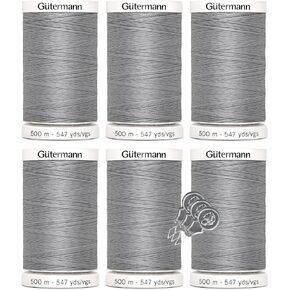 Gutermann Sew-All Thread (500m/547yd Each), 6-Pack Bundle with Bella's Crafts Needle Threaders (Black-10)