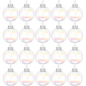 20 Pcs 2.36" Fillable Transparent Christmas Iridescent Plastic Ball, 2023 New Christmas Tree Decorations, Birthday, Wedding, Party and Home Decoration Creative Gifts