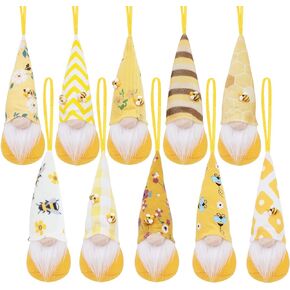 Lerrio & Bifeen 10PCS Bee Day Gnome Ornaments Set, Bee Day Home Decorations Accessories, Swedish Elf Hanging Velvet Gnomes Plush Ornament Spring Decor