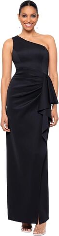 Xscape Women's Long Stretch Scuba Sleeveless One Shoulder Side Ruffle Dress in Saudi Arabia