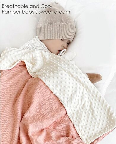 بطانية أطفال للأولاد والبنات، بطانية من الموسلين مع ظهر منقط للأطفال حديثي الولادة، ناعمة ومسامية - 30 بوصة × 40 بوصة (أخضر) in Kuwait