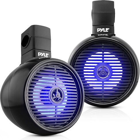 Pyle Bluetooth Waterproof Off-Road Speakers - 8" 300W 2-Way Marine Wakeboard Tower Sound System w/LED Light, Full Range Outdoor Stereo Speaker for Car ATV UTV, Jeep, Boat, Includes Brackets (Black) in Saudi Arabia