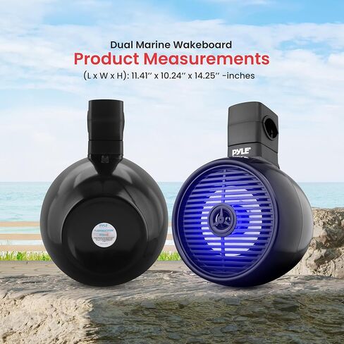 Pyle Bluetooth Waterproof Off-Road Speakers - 8" 300W 2-Way Marine Wakeboard Tower Sound System w/LED Light, Full Range Outdoor Stereo Speaker for Car ATV UTV, Jeep, Boat, Includes Brackets (Black) in Saudi Arabia